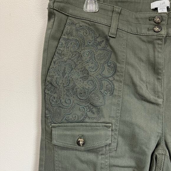 J.Jill Cargo Pants 15P Sage Green Stretch Embroidered Pockets Ankle Utility - Picture 3 of 8